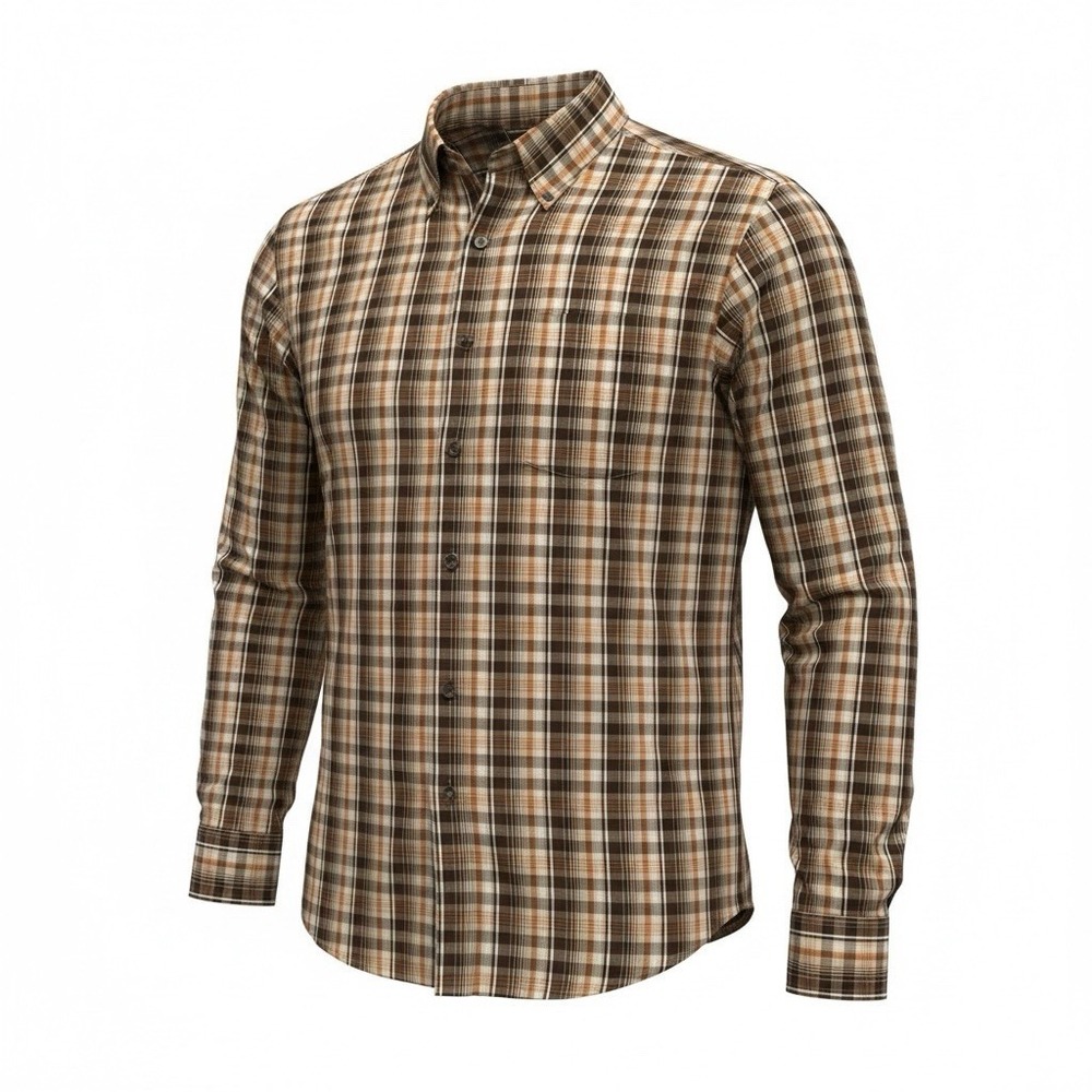 Wrangler Riata Mens Button Down Shirt Large Brown Plaid Cotton Blend Western